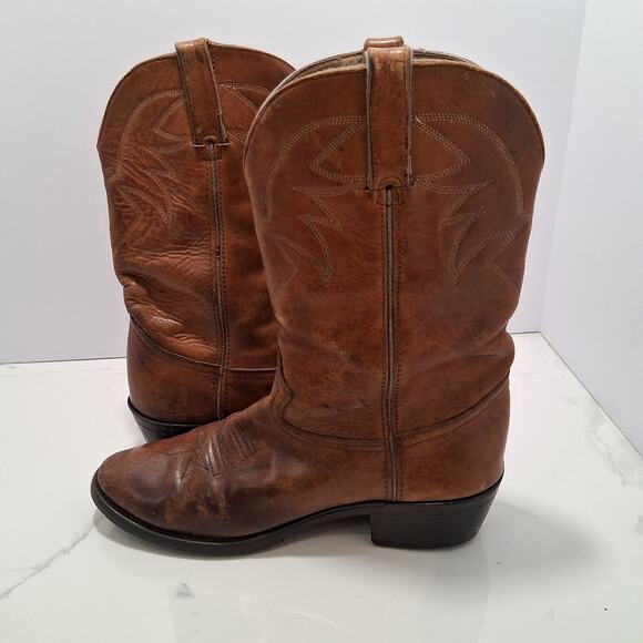 Durango Cowboy Western Pointed Toe  Men Pull On Leather Boots Tan Brown SZ-9 EE main image 11
